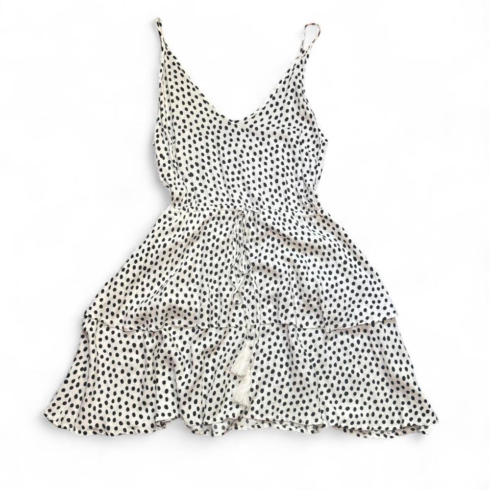 NEW MINKPINK Babydoll Tiered Tassel White & Black Polka Dot Mini Dress — SMALL